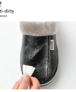 Hibaes PU Leather Cotton Women Slippers