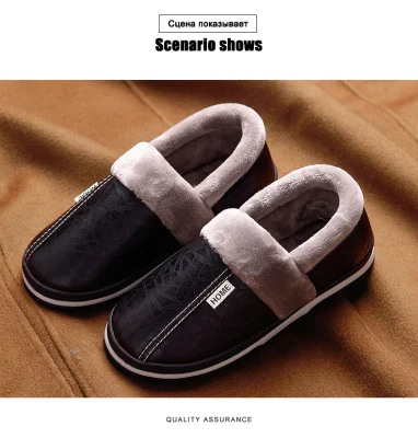 Hibaes PU Leather Cotton Women Slippers