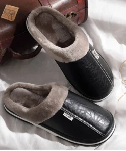 Hibaes PU Leather Cotton Women Slippers