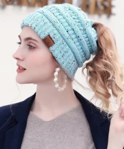 Soft Knit Ponytail Confetti Beanie