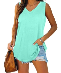 V-Neck Solid Color Sleeveless T-Shirt