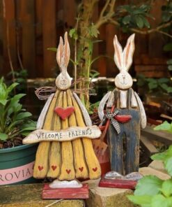 Wooden Retro Easter Bunny Outdoor Ornament