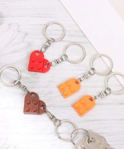 2 Pcs Couples Love Toy Brick Heart Keychain