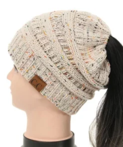 Soft Knit Ponytail Confetti Beanie
