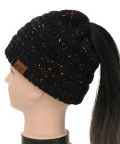 Soft Knit Ponytail Confetti Beanie