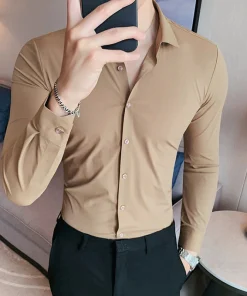 Men's Solid Color Business Stretch Shirt