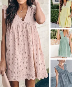 Women's V-Neck Hollow Dress