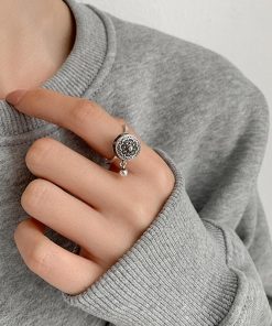 Buddhist Tibetan Prayer Wheel Ring OM Mantra Lotus Floral Ring