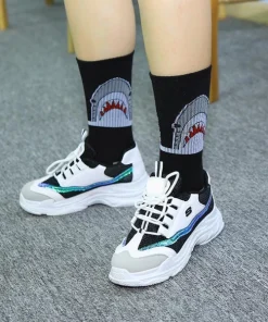 Grey & White Cotton Shark Socks