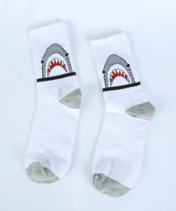 Grey & White Cotton Shark Socks