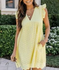 Women's V-Neck Hollow Dress