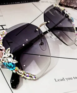 Vintage Fashion Rimless Crystal Sunglasses