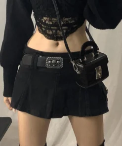 Low Waist Black Micro Alt Skirts