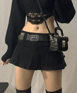 Low Waist Black Micro Alt Skirts