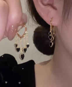 Black Long Tassel Earrings