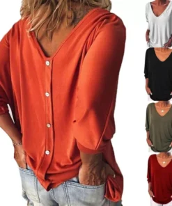 Button-Back Long Sleeve T Shirt
