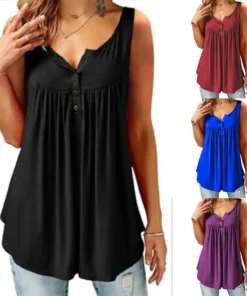 Comfy Loose Button Sleeveless Tank Top