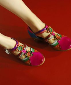 Bohemian Retro Leather Flower Hollow Out Sandals