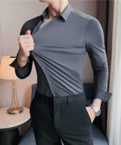 Men's Solid Color Business Stretch Shirt