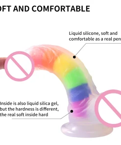 Soft Silicone Rainbow Dildo With Suction Cup
