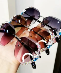 Vintage Fashion Rimless Crystal Sunglasses