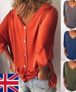 Button-Back Long Sleeve T Shirt