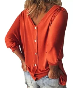 Button-Back Long Sleeve T Shirt
