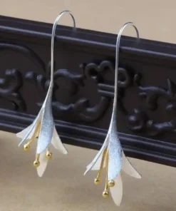 Sterling Silver Lily Flower Drop Earrings