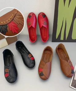 Women's Embroidered Low Heel Slip On Shoes