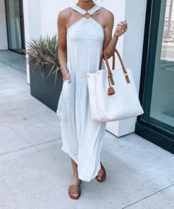Off Shoulder Halter Long Dress