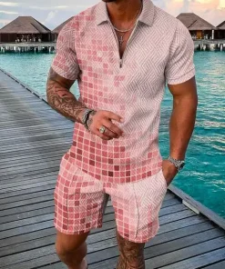 Men’s Water Green Color Printed Polo Suit
