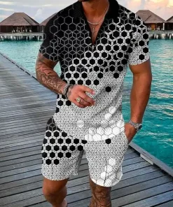 Men’s Water Green Color Printed Polo Suit