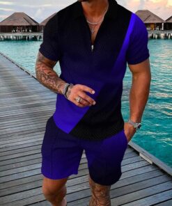 Men’s Water Green Color Printed Polo Suit