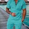 Men’s Water Green Color Printed Polo Suit