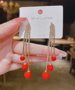 Fashion Diamond Ball Tassel Earrings