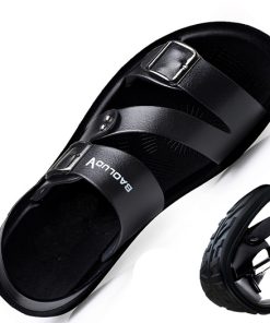 Summer Fashion Breathable Leather Men Beach Slippers