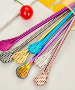 Stainless Steel Stirring Spoon With Filter Straw