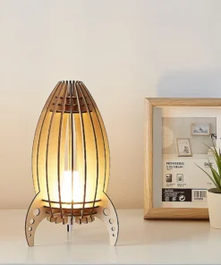 Wooden Space Rocket LED Bedside Lamp