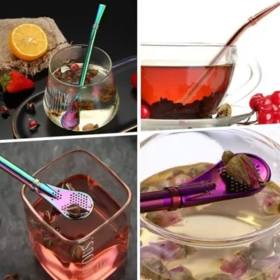 Stainless Steel Stirring Spoon With Filter Straw