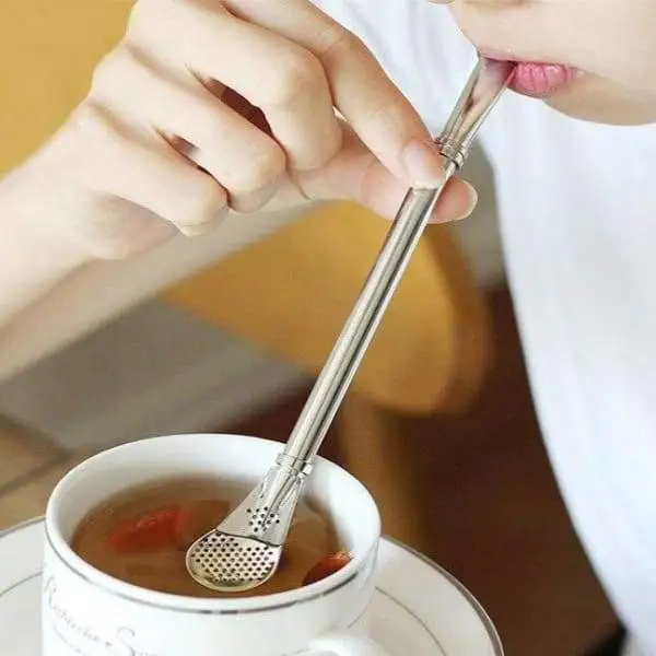 Stainless Steel Stirring Spoon With Filter Straw