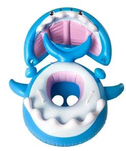 Inflatable Swimming Ring For Kids With Awning Shark Seat