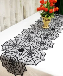 Black Lace Spiderweb Table Runner For Halloween