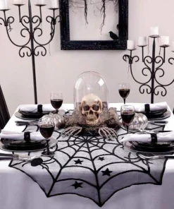 Black Lace Spiderweb Table Runner For Halloween
