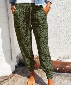 Women’s Leopard Print Drawstring Casual Trousers