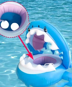 Inflatable Swimming Ring For Kids With Awning Shark Seat