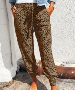 Women’s Leopard Print Drawstring Casual Trousers
