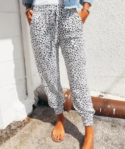 Women’s Leopard Print Drawstring Casual Trousers