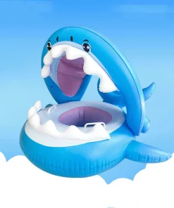 Inflatable Swimming Ring For Kids With Awning Shark Seat