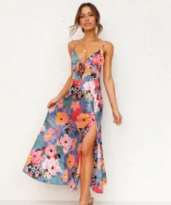 Satin Floral Split Midi Dress