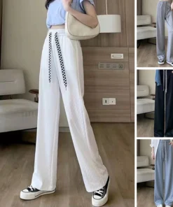 Ice Silk Checkered Wide Leg Pants
